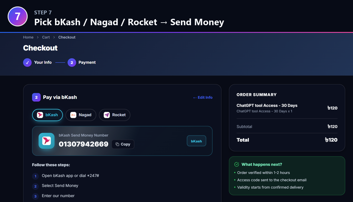 Step 7: Choose a payment method and Send Money